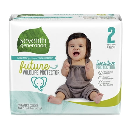 Seventh Generation Sensitive Protection Free & Clear Baby Diapers - Size 2, 31 count