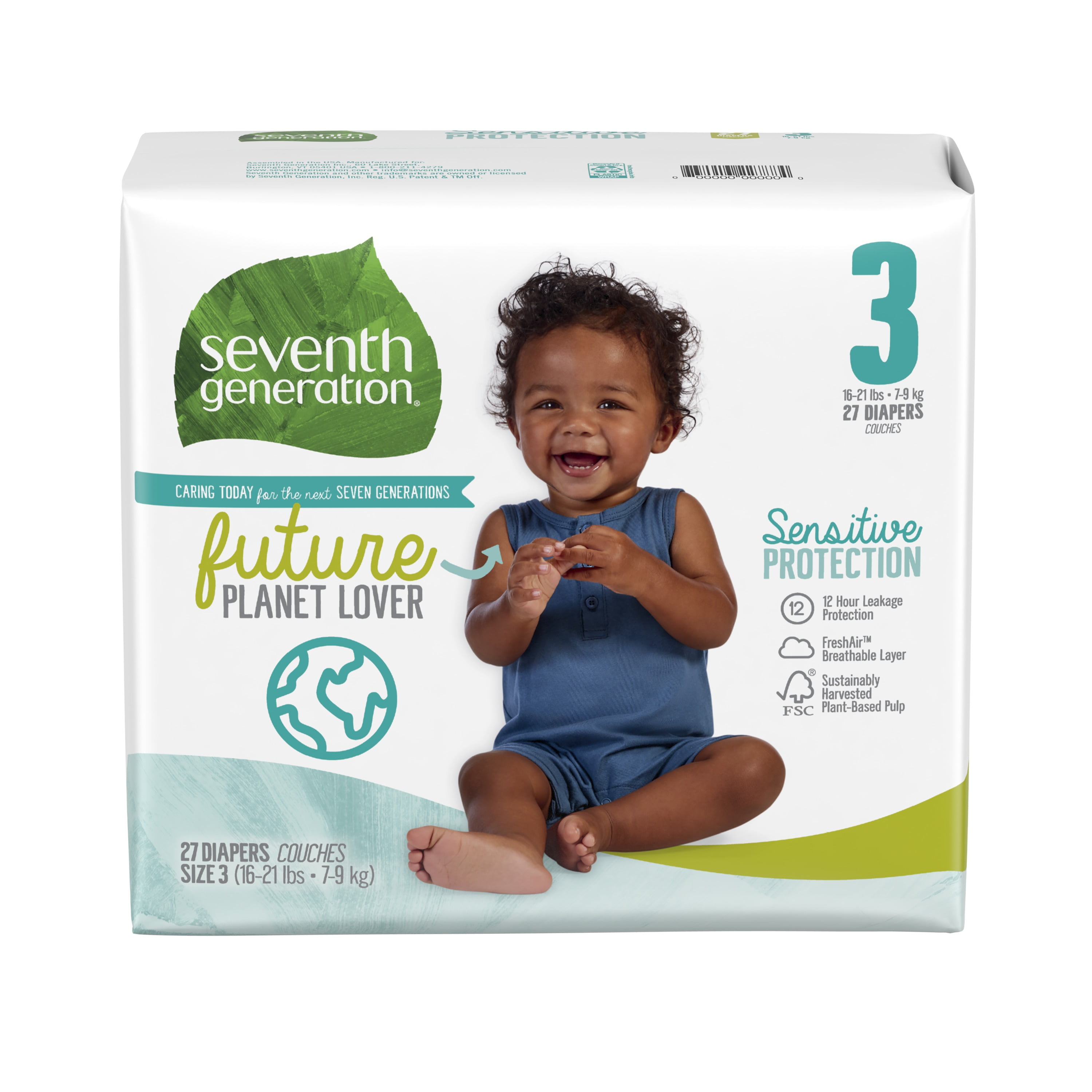 Seventh Generation Pañales para bebé, talla 1, protección sensible libre y  transparente, talla 1, 80 unidades (paquete de 1)