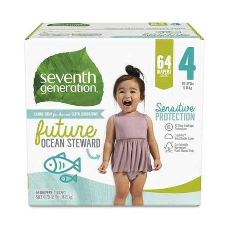 Seventh Generation Sensitive Protection Free & Clear Baby Diapers - Size 4, 64 count