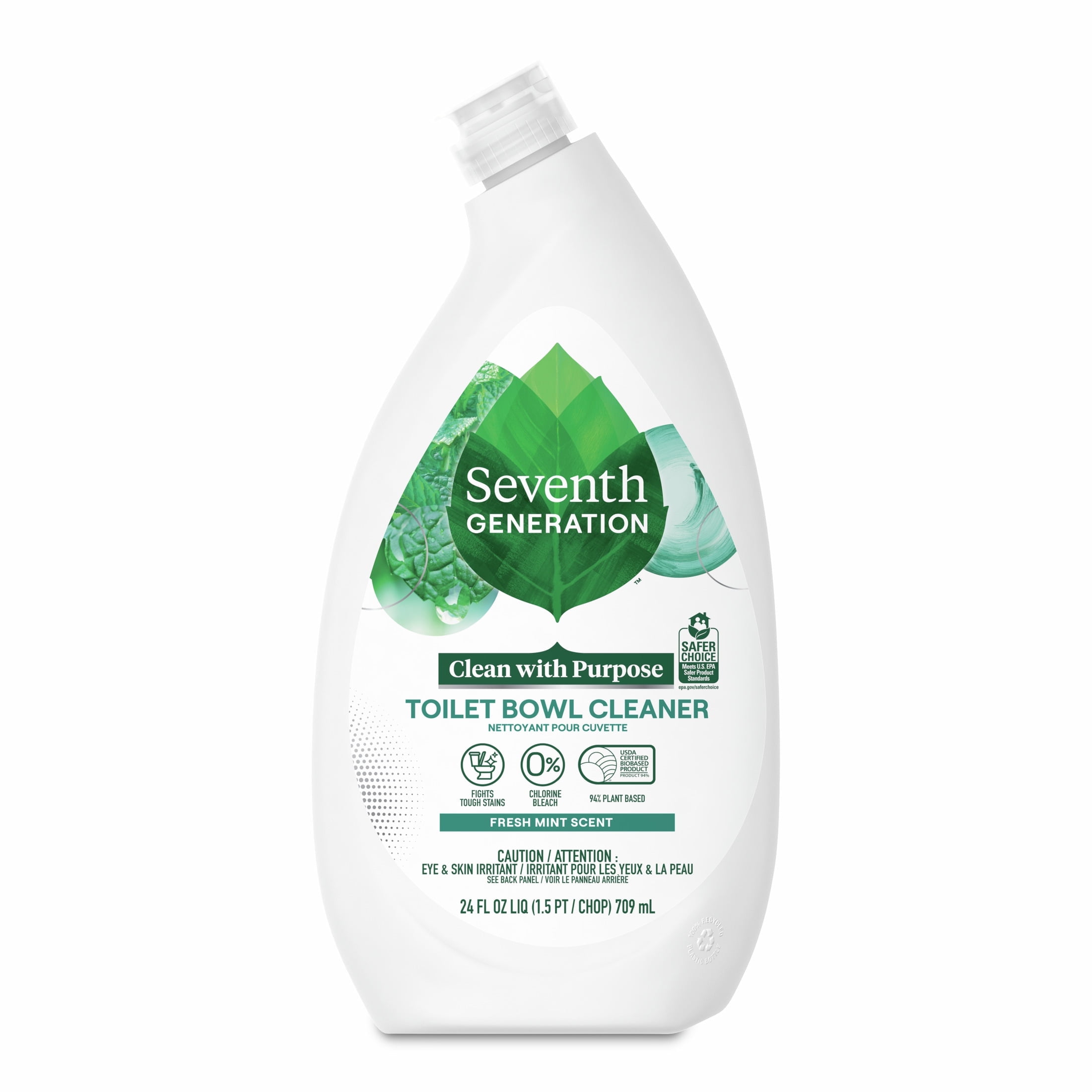 Seventh Generation Toilet Bowl Cleaner without Chlorine Bleach, Fresh Mint Ammonia Free, 24 fl oz