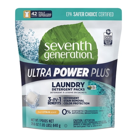 Seventh Generation Ultra Power Plus Laundry Detergent Packs Fresh Citrus 29.6 Ounce 42 Count