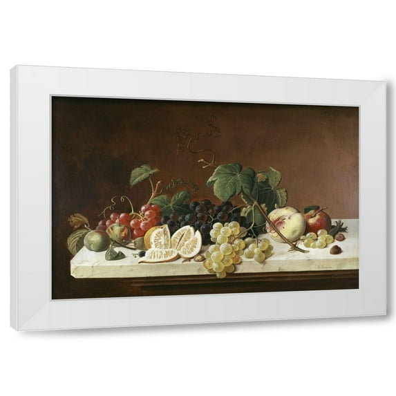 Severin Roesen 4x14 White Modern Wood Framed Wall Art Titled - Still Life With Fruit