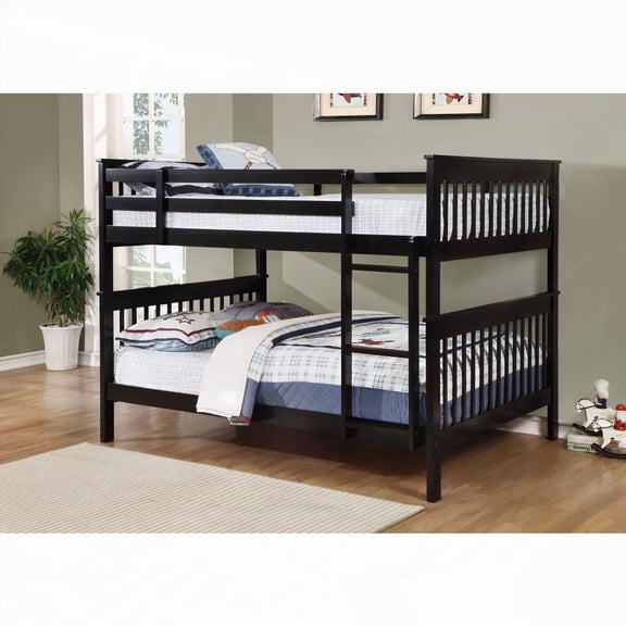 Severington Black Wood Full Over Full Bunk Bed - Clean Modern Design with Slatted Headboard