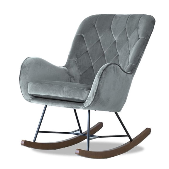 Severn Mid Century Modern Indoor Nursery Velvet Rocking Chairs in Dark Gray