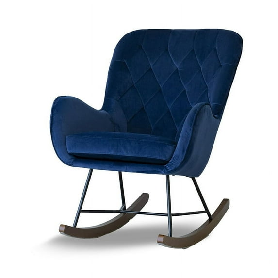 Severn Mid-Century Modern Tight Back Velvet Rocking Chair in Blue