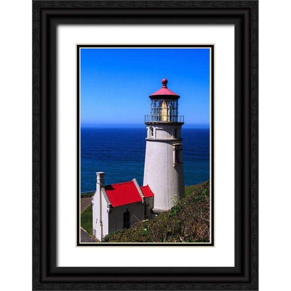 Severn, Shawn/Corinne 23x32 Black Ornate Wood Framed with Double Matting Museum Art Print Titled - Heceta Head Lighthouse