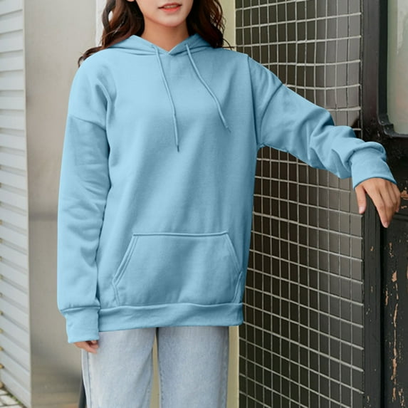 Sevevn 2025 Trendy Lightweight Hoodies for Women Drawstring With Pocket Hooded Sweatshirt Top Blue XXXL
