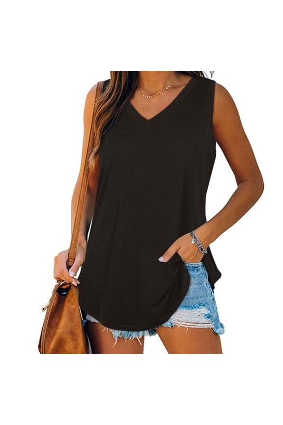2025 Women's Summer Plus Size Tank Top V-Neck Classic Tops Basic Casual Flowy Summer Sleeveless T-Shirt Tunic Blouses