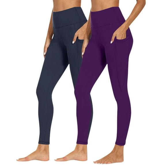 Sevevn 2PCS Women Workout Out Pocket Leggings Fitness Sports Running Yoga Athletic Pants Deal of the Week Purple XXL