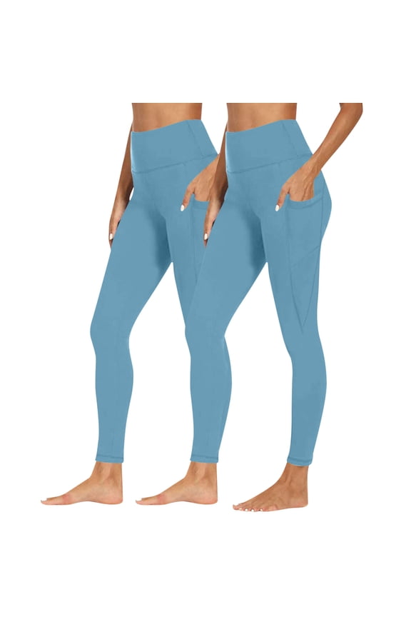 2PCS Women Workout Out Pocket Leggings Fitness Sports Running Yoga Athletic Pants Sales Today Clearance Sky Blue XL