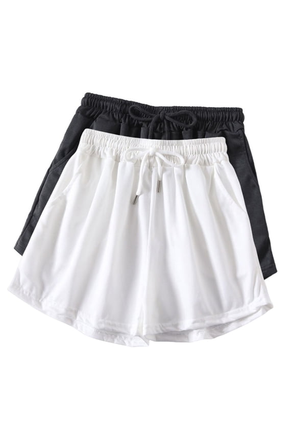 2PCWomen's Fashionable PrintedSolid Color Thin And Loose Fitting Running And Fitness Can Be Worn Externally High Waisted And Wide Leg Casual-line Short