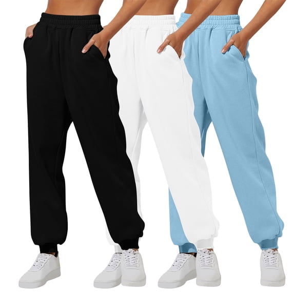 Sevevn 3pc Sweatpants Women Baggy High Waisted Sweat Pants Fall Clothes Casual Joggers Warm Trousers with Pockets