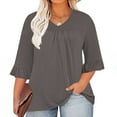 thumbnail image 1 of Sevevn Blouses for Women Women's Plus Size Top 3/4 Ruffled Sleeve Shirt Casual V-neck Pleated T-shirt Loose Fitting Shirt Family Gifts, 1 of 5