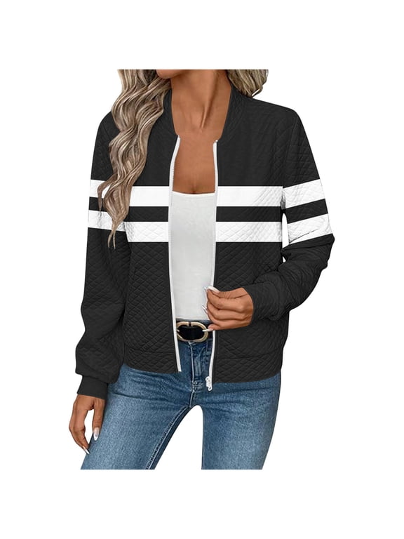 Bomber Jackets for Women Spring Fashion 2025 Cute Jacquard Coats Lightweight Zip Up Jackets Dressy Casual