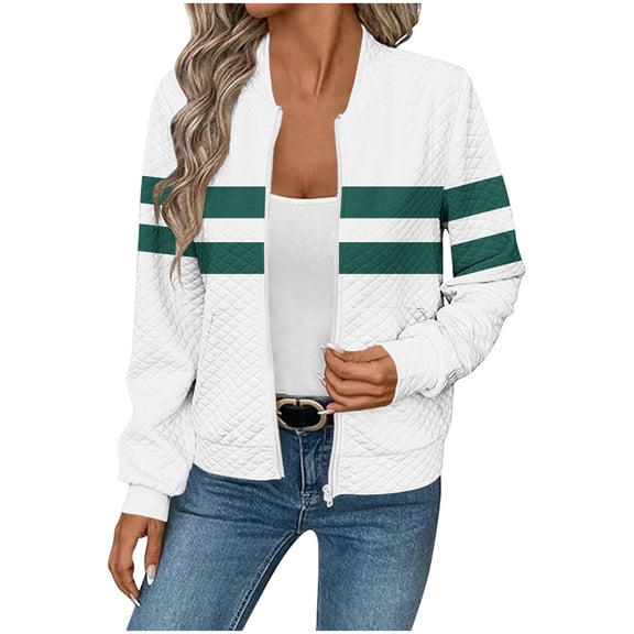 Sevevn Bomber Jackets for Women Spring Fashion 2025 Cute Jacquard Coats Lightweight Zip Up Jackets Dressy Casual