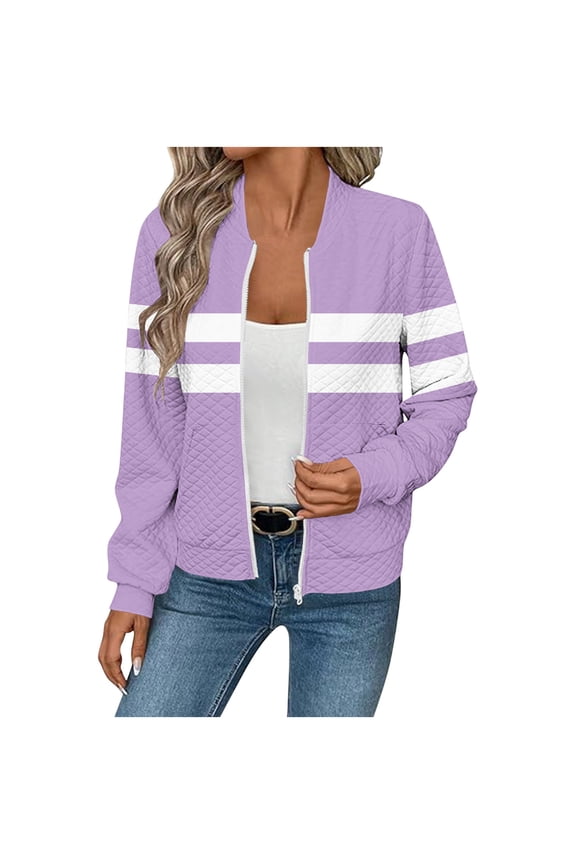Bomber Jackets for Women Spring Fashion 2025 Cute Jacquard Coats Lightweight Zip Up Jackets Dressy Casual