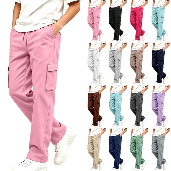 Sevevn Boys Cargo Pants with Drawstring Elastic Waist Casual Straight Leg Jogger Trousers with Functional Side Pockets Relaxed Fit Everyday Pants for School Play and Outdoor Activities