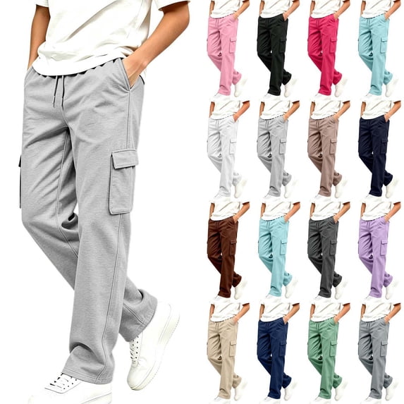 Sevevn Boys Cargo Pants with Drawstring Elastic Waist Casual Straight Leg Jogger Trousers with Functional Side Pockets Relaxed Fit Everyday Pants for School Play and Outdoor Activities