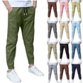 thumbnail image 1 of Sevevn Boys Linen Pants School Uniform Chino Pants Kids Drawstring Elastic Waist Pull on Twill Jogger Pants with Pockets 4-11 Years, 1 of 3