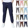 thumbnail image 1 of Sevevn Boys Linen Pants School Uniform Chino Pants Kids Drawstring Elastic Waist Pull on Twill Jogger Pants with Pockets 4-11 Years, 1 of 3