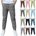 thumbnail image 1 of Sevevn Boys Linen Pants School Uniform Chino Pants Kids Drawstring Elastic Waist Pull on Twill Jogger Pants with Pockets 4-33 Years, 1 of 8