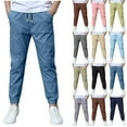 thumbnail image 1 of Sevevn Boys Linen Pants School Uniform Chino Pants Kids Drawstring Elastic Waist Pull on Twill Jogger Pants with Pockets 4-51 Years, 1 of 8