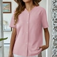 thumbnail image 1 of Sevevn Cardigan Sweaters for Women Ladies' Casual Solid Color And Linen V-neck Chest Pocket Button Cardigan Short Sleeved Blouse New Year Savings Pink L, 1 of 6