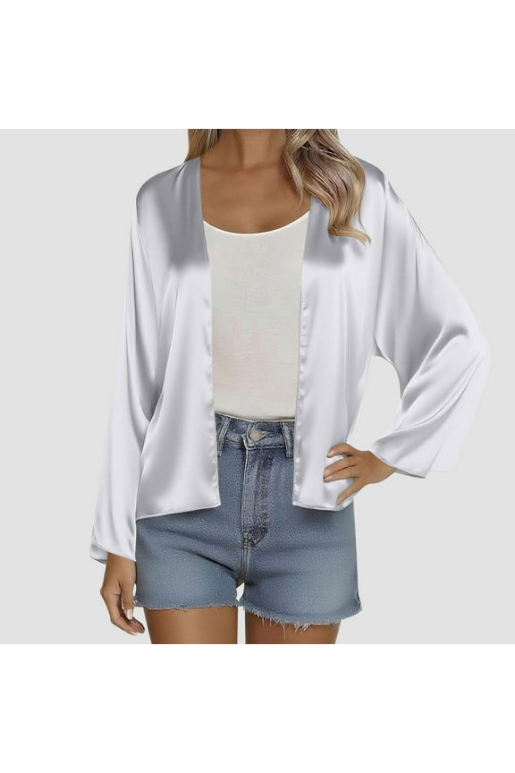 Cardigan Sweaters for Women Women's Loose Casual Tops Blouse Solid Color Long Sleeved Cardigan For Women Silk Short Cardigan Great Gifts for Less Silver XL