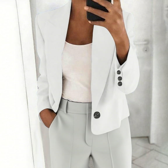 Sevevn Cardigan Sweaters for Women Women‘s’ Solid Color Long Sleeve Jackets Business Casual Cardigan Fashion Blazer Suit Coat Sales Today White L