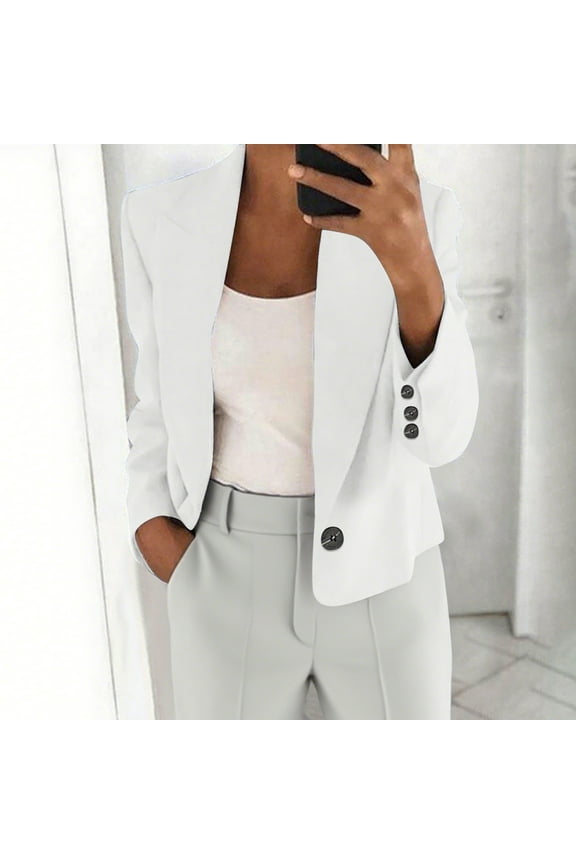 Cardigan Sweaters for Women Women‘s’ Solid Color Long Sleeve Jackets Business Casual Cardigan Fashion Blazer Suit Coat Sales Today White L