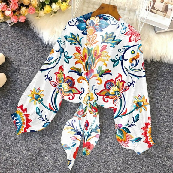 Sevevn Cardigan Sweaters for Women Ladies' Cardigan With Spring And Summer Long Sleeved Print Beach Vacation Clothes for Women Multicolor XL