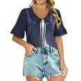 thumbnail image 1 of Sevevn Cardigan Sweaters for Women Women Chiffon Ruffle Short Sleeve Summer Tie Front Sheer Cardigans For Dresses Summer Deals Navy M, 1 of 6