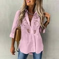 thumbnail image 1 of Sevevn Cardigan Sweaters for Women Women Solid Color Lapel Cardigan Embroidered Lace Hollow Out Long Sleeved Shirt Top Rollbacks Pink XXL, 1 of 5