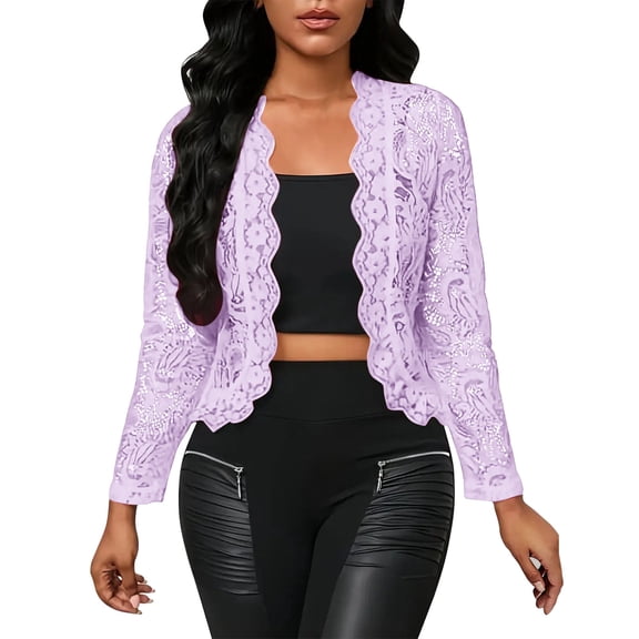 Sevevn Cardigan Sweaters for Women Women's Casual Fashion Loose Long Sleeve Lace Cardigan Tops Blouse Spring Tops for Women Purple S