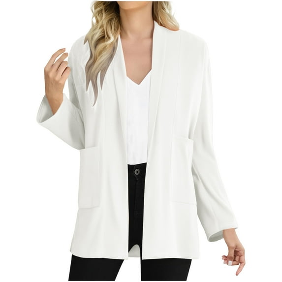 Sevevn Cardigan Sweaters for Women Women's Casual Solid Long Sleeve Casual Loose Cardigan Tops Early Access Deals White M