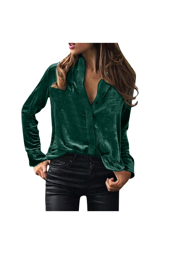 Cardigan Sweaters for Women Women's Fashion Long Sleeve Solid Velvet CardiganTurndown Collar Shirt Blouse Holiday Gift Finder Army Green L