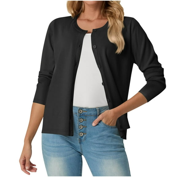 Sevevn Cardigan Sweaters for Women Women's Long Sleeve Crewneck Casual Cardigan Sweater Family Gifts Black XL