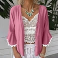 thumbnail image 1 of Sevevn Cardigan Sweaters for Women Women's Solid 3/4 Sleeve Flared Cuffs Lace Linen Cardigan Early Access Deals Pink M, 1 of 3
