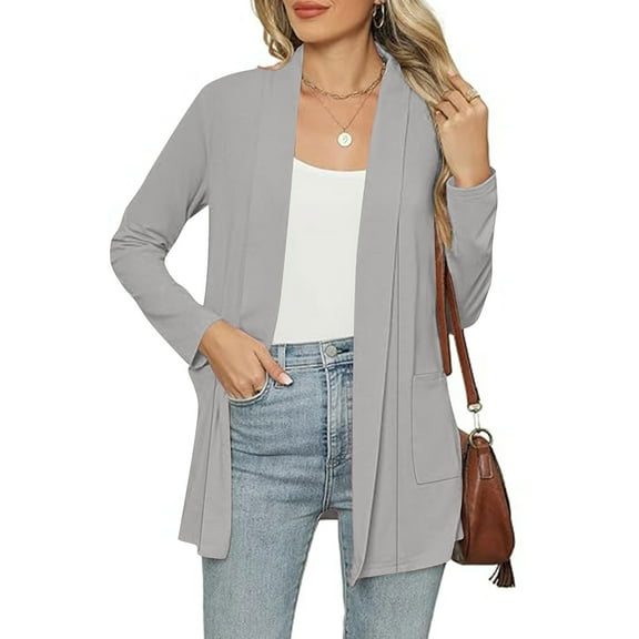 Sevevn Cardigan Sweaters for Women Women's Solid Color Long Sleeve Casual Tops Blouse With Pocket Cardigan Coat Great Gifts for Less Gray L