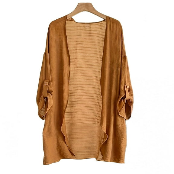 Sevevn Cardigan Sweaters for Women Women's Solid Color Loose Casual Pocket Mid-length Linen Cardigan Summer Clearance Yellow S