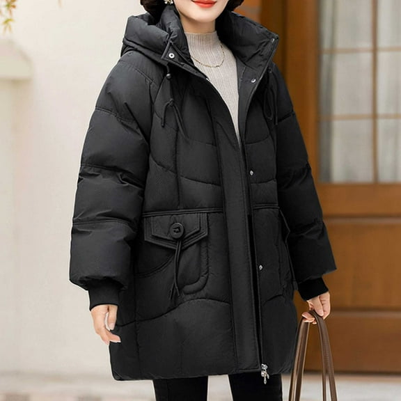 Sevevn Coats for Women Women's Winter Casual Loose Fashion Color Pocket Zippered Tops Reversible Long Cotton Coat Gift for Girls