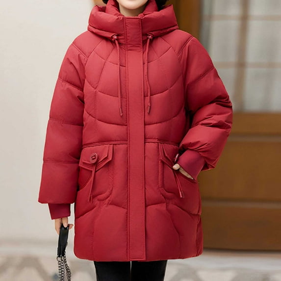 Sevevn Coats for Women Women's Winter Casual Loose Fashion Color Pocket Zippered Tops Reversible Long Cotton Coat Gift for Girls