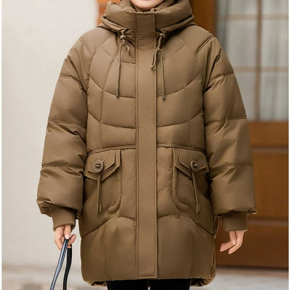 Sevevn Coats for Women Women's Winter Casual Loose Fashion Color Pocket Zippered Tops Reversible Long Cotton Coat Gift for Girls