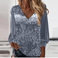 thumbnail image 1 of Sevevn Fashion Woman Long Sleeve Solid V-neck Blouse Tops Silver M Holiday Gift Finder, 1 of 8