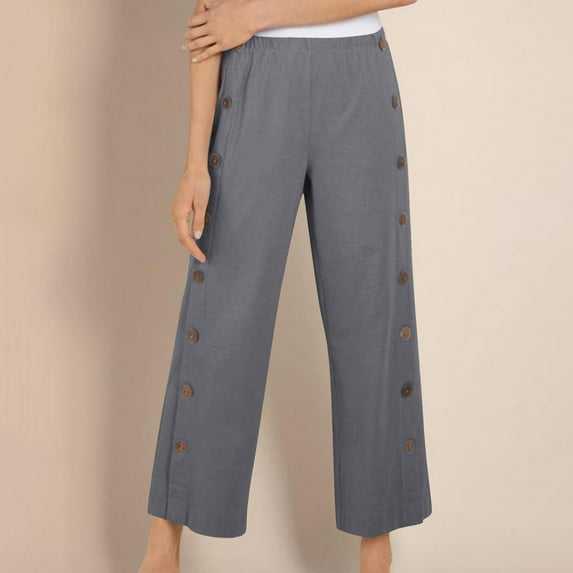 Sevevn Fashion Women Summer Comfortable Pocket Pants Casual Button Solid Full Length Pant Dark Gray S Summer Clearance