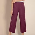 thumbnail image 1 of Sevevn Fashion Women Summer Comfortable Pocket Pants Casual Button Solid Full Length Pant Wine XXL End of Year Clearance, 1 of 6