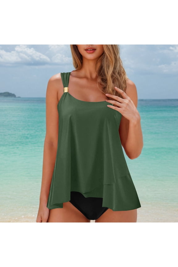 Fashion Women Summer Solid Color With Chest Cushion And No Steel Support Sexy Backless Strap Bikini Swimsuit Mint Green M Sales Today Clearance