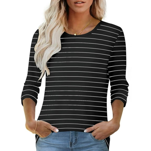 Sevevn Fashion Women's Casual 1/2 Sleeve Print Ladies Round Neck Tops Blouse Black XXL Family Gifts