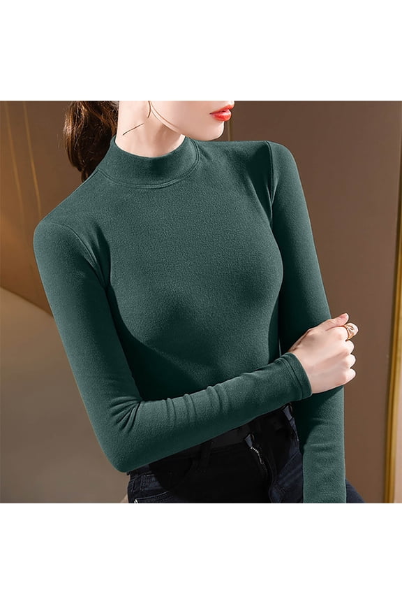 Fashion Women's Casual Comfortable Long Sleeve TurtleNeck Solid Blouse Top Green L Rollbacks