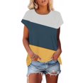 thumbnail image 1 of Sevevn Fashion Women's Casual Short Sleeve Round Neck Color Blocking Print Ladies Blouse Yellow M New Year Savings, 1 of 8